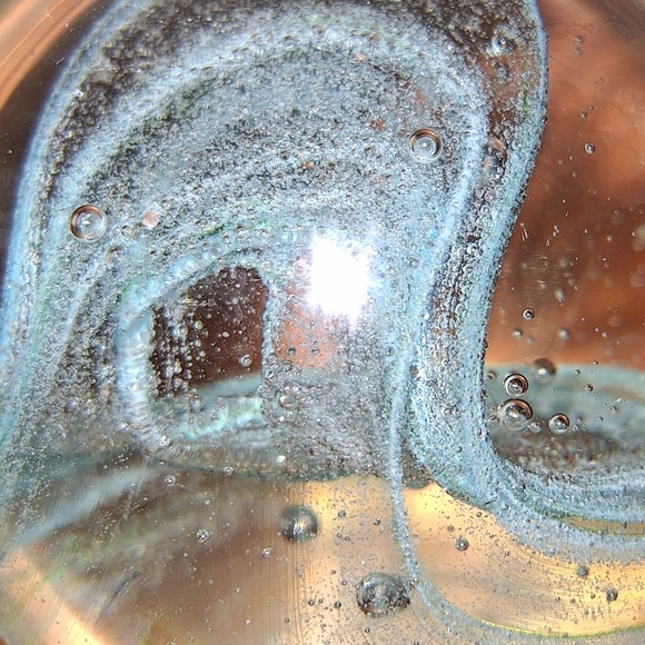 Bubble Glass Paper Weight Hand Made Blown Magic Teal Aqua Green Tinted Pearl - Picture 6 of 16